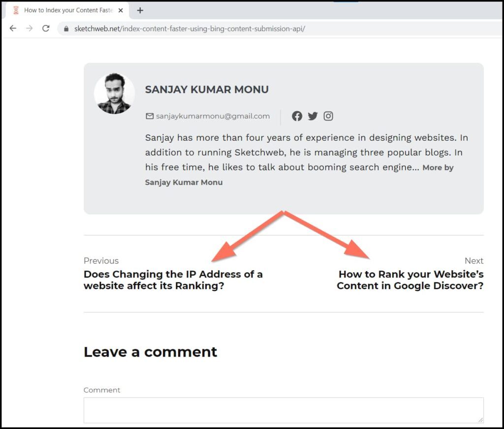 An example of How our website (sketchweb.net) is promoting Internal linking