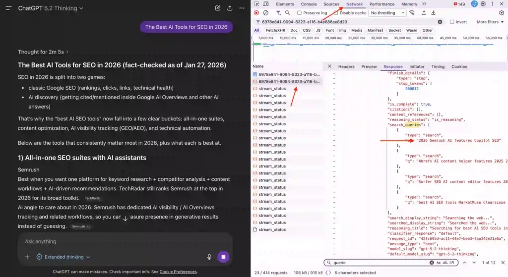 Reference Screenshot of How ChatGPT is fanning out queries in realtime.